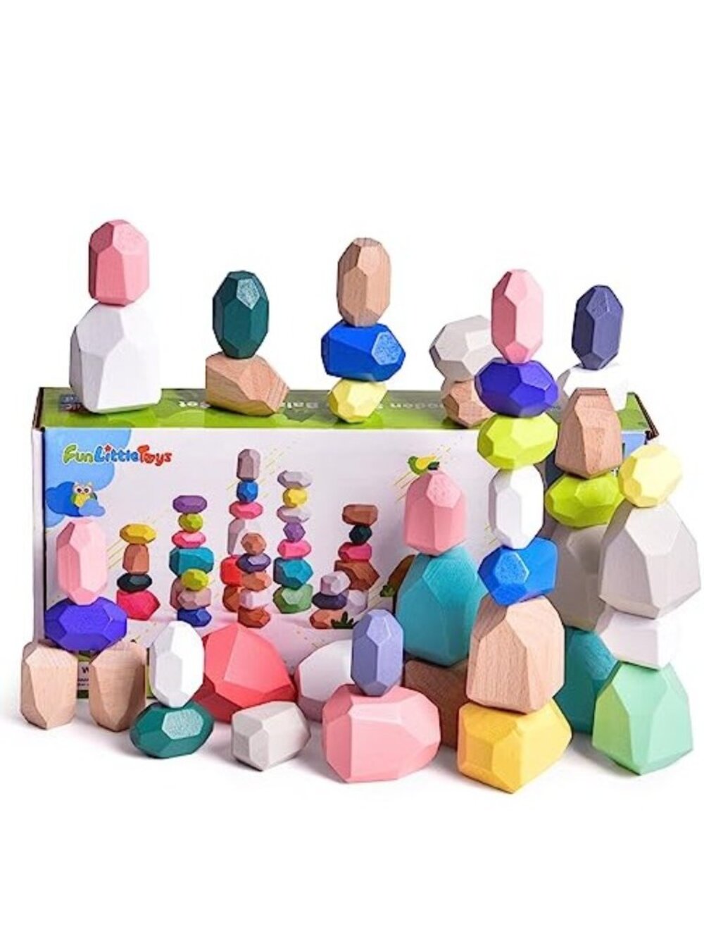 FUN LITTLE TOYS 40PCS Wooden Stone Balancing Set - Picture 1 of 4